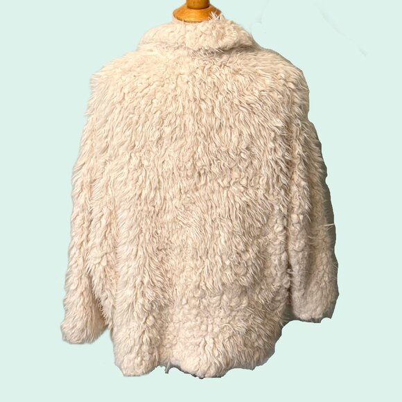 Express Cream Faux Fur Jacket Coat Furry Medium Large Short Teddy Fun - Picture 4 of 9